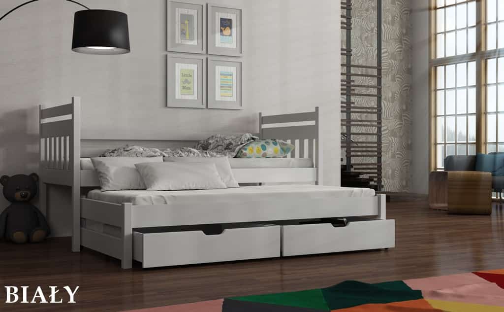 Dřevěná postel Daneček s výsuvným lůžkem a s úložným prostorem Odstín postele: barva bílá, Rozměr: 90 x 200 cm
