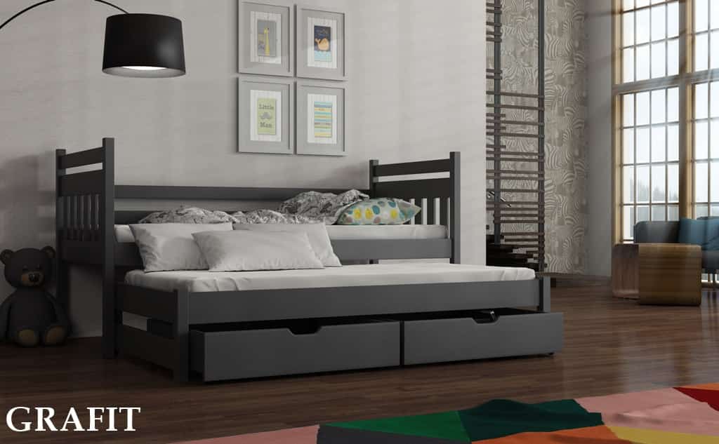 Dřevěná postel Daneček s výsuvným lůžkem a s úložným prostorem Odstín postele: barva grafit, Rozměr: 90 x 190 cm