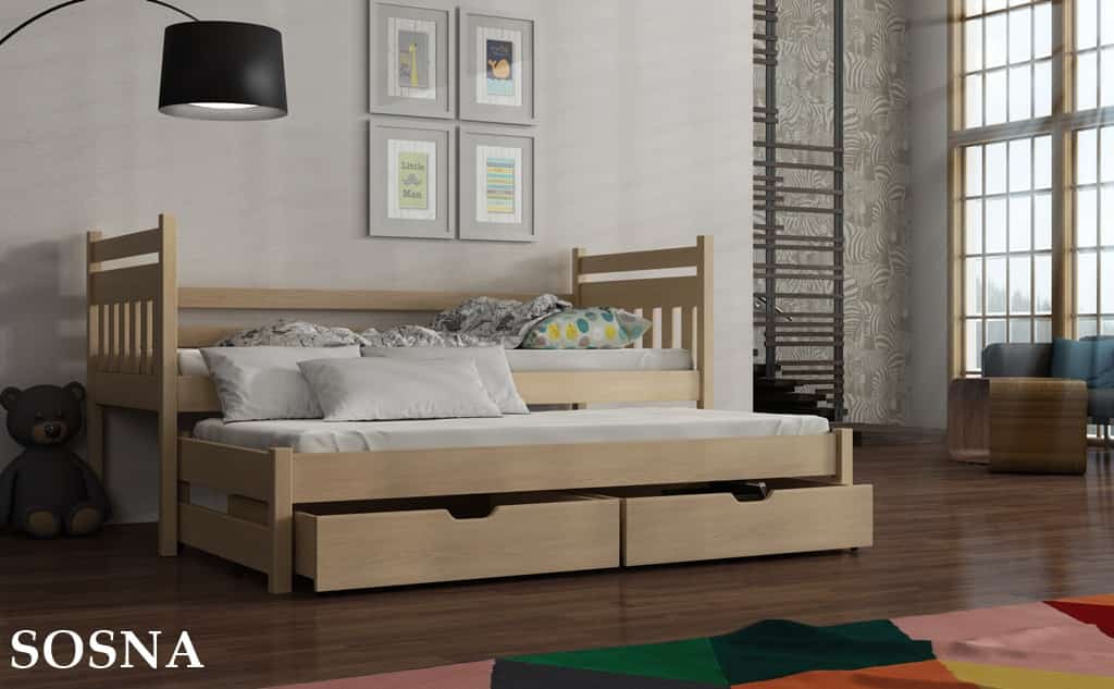 Dřevěná postel Daneček s výsuvným lůžkem a s úložným prostorem Odstín postele: přírodní lakovaná, Rozměr: 80 x 180 cm