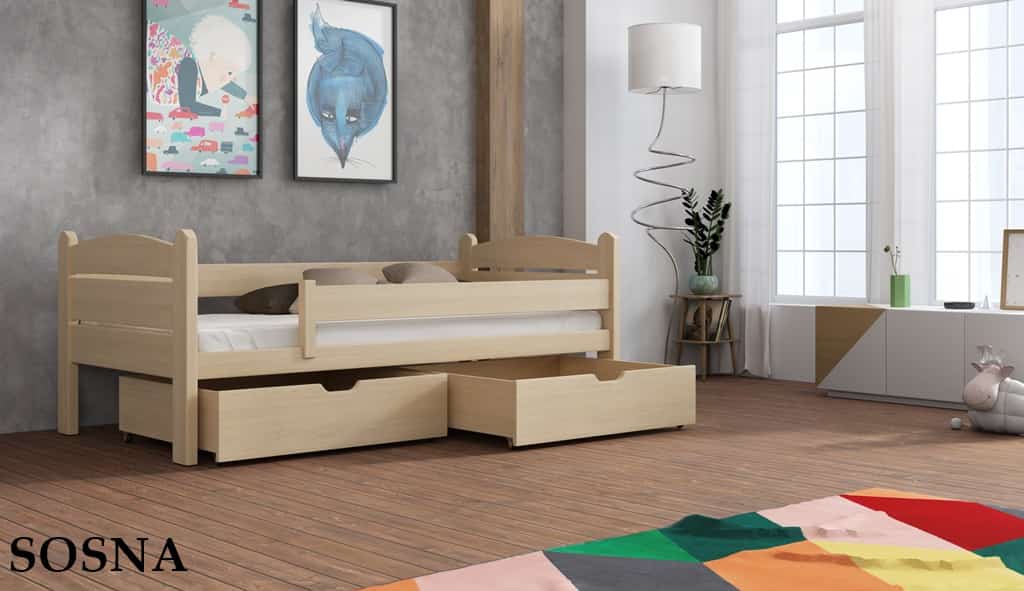 Dřevěná postel Matýsek s úložným prostorem Odstín postele: přírodní lakovaná, Rozměr: 80 x 180 cm