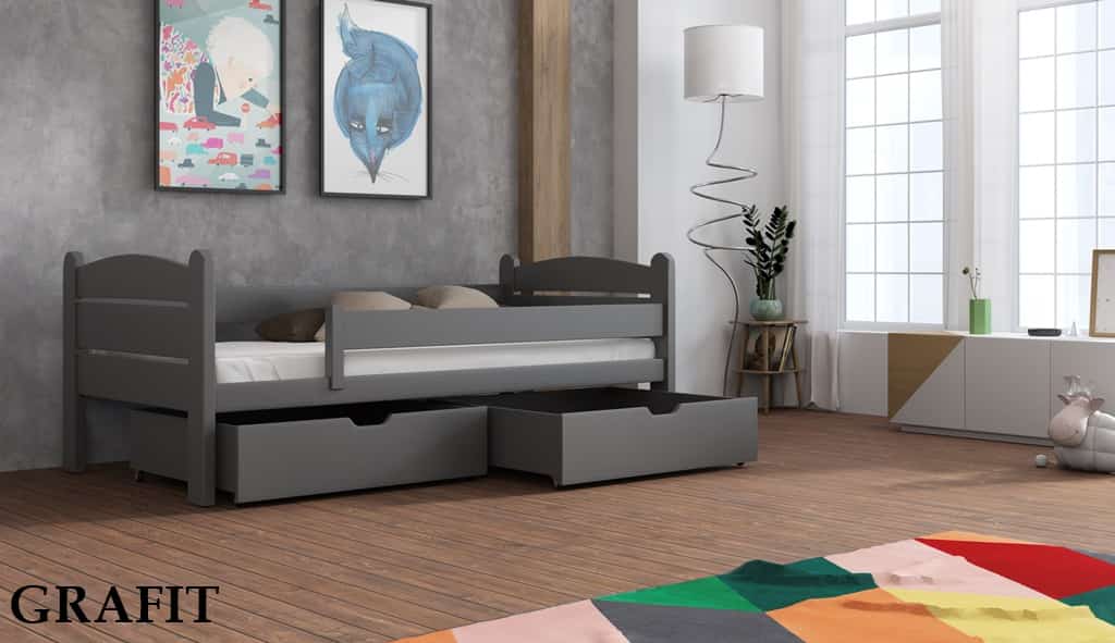 Dřevěná postel Matýsek s úložným prostorem Odstín postele: barva grafit, Rozměr: 90 x 200 cm