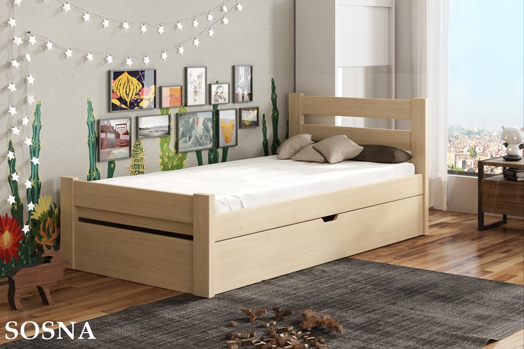 Dřevěná postel Bela s úložným prostorem Odstín postele: přírodní lakovaná, Rozměr: 90 x 200 cm