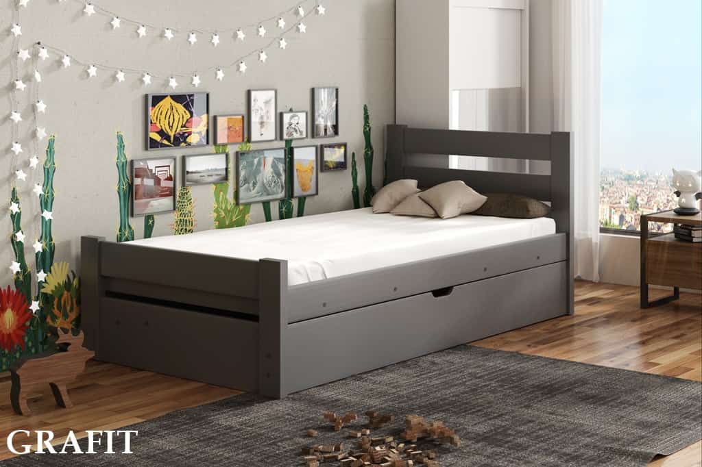 Dřevěná postel Bela s úložným prostorem Odstín postele: barva grafit, Rozměr: 90 x 190 cm