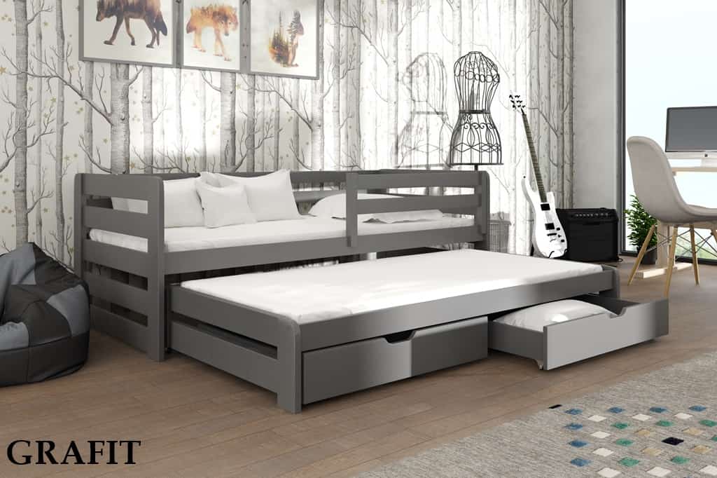 Dřevěná postel DREAM s výsuvným lůžkem a s úložným prostorem Odstín postele: barva grafit, Rozměr: 90 x 190 cm