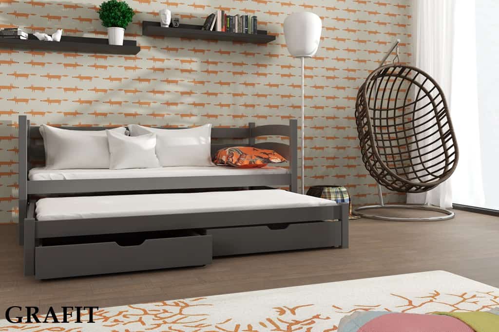 Dřevěná postel Toska s výsuvným lůžkem a úložným prostorem Odstín postele: barva grafit, Rozměr: 90 x 190 cm