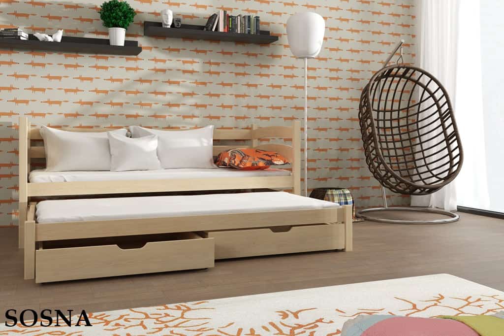Dřevěná postel Toska s výsuvným lůžkem a úložným prostorem Odstín postele: přírodní lakovaná, Rozměr: 90 x 190 cm