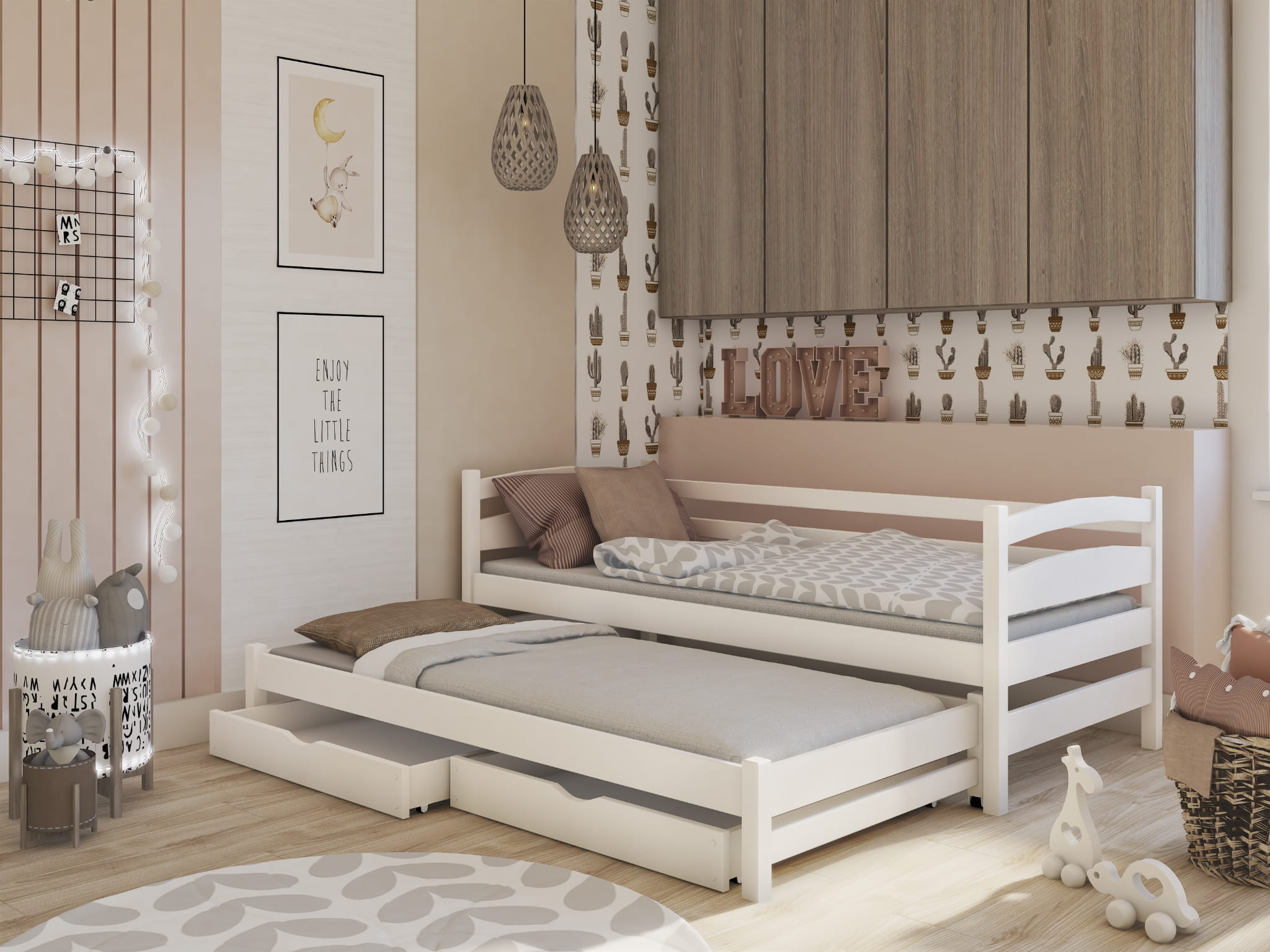 Dřevěná postel Toska s výsuvným lůžkem a úložným prostorem Odstín postele: barva bílá, Rozměr: 90 x 200 cm