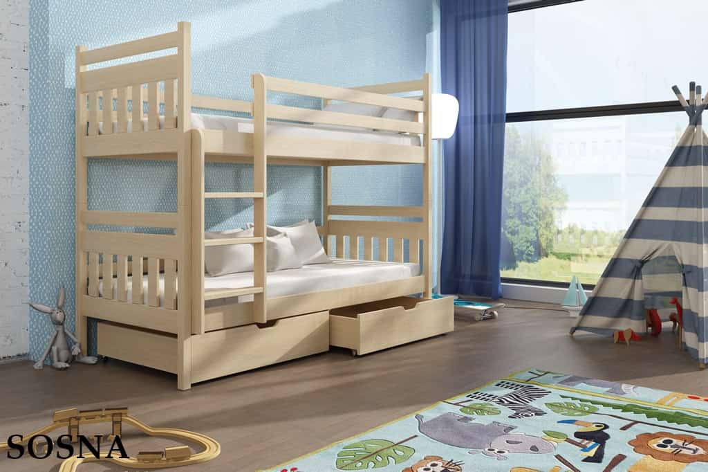Patrová postel Adámek s úložným prostorem Odstín postele: přírodní lakovaná, Rozměr: 80 x 180 cm