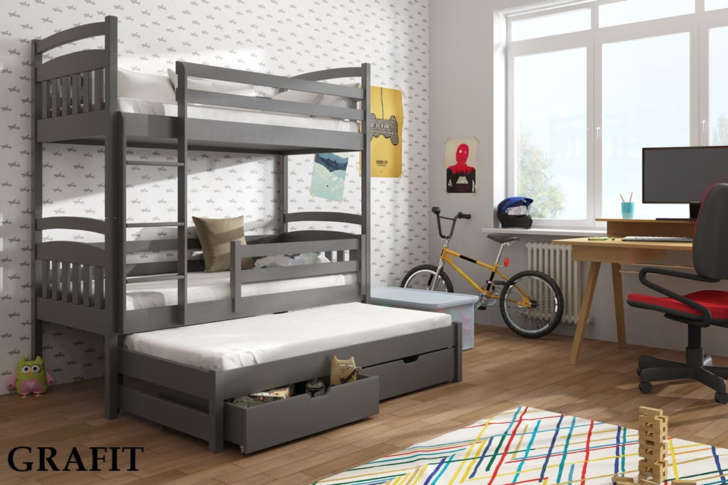 Patrová postel Alánek s výsuvným lůžkem a úložným prostorem Odstín postele: barva grafit, Rozměr: 90 x 190 cm