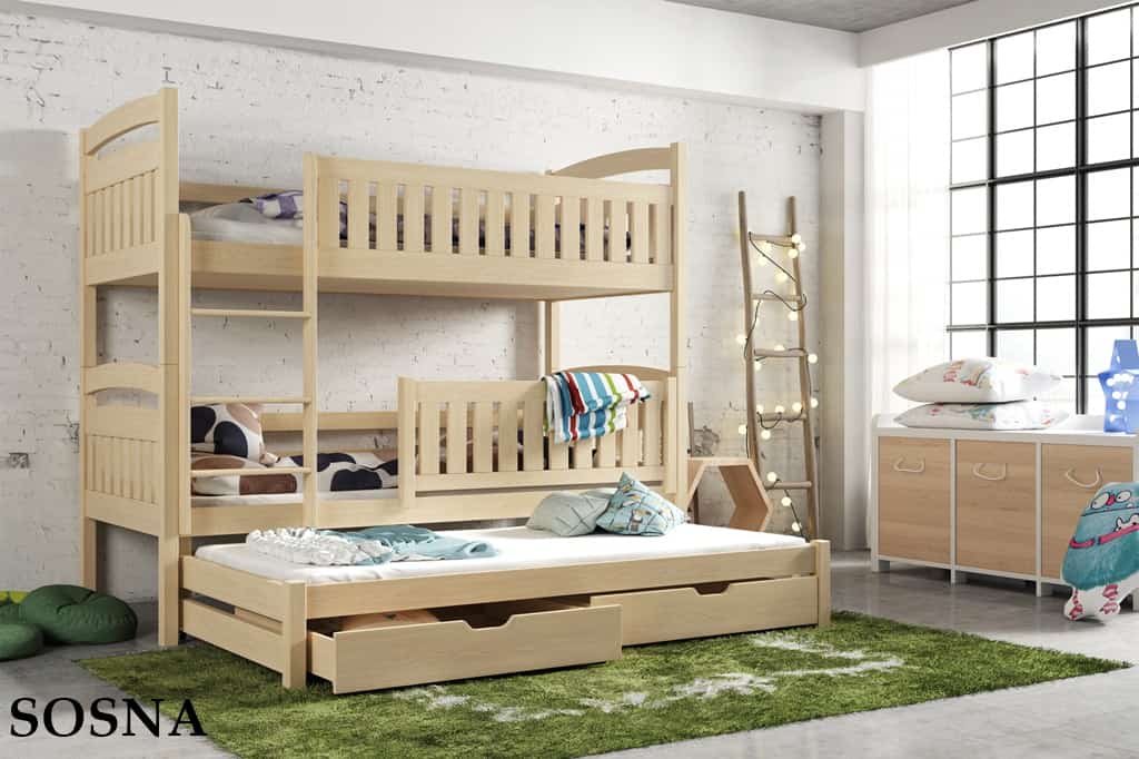 Patrová postel Branka s výsuvným lůžkem a úložným prostorem Odstín postele: přírodní lakovaná, Rozměr: 90 x 190 cm