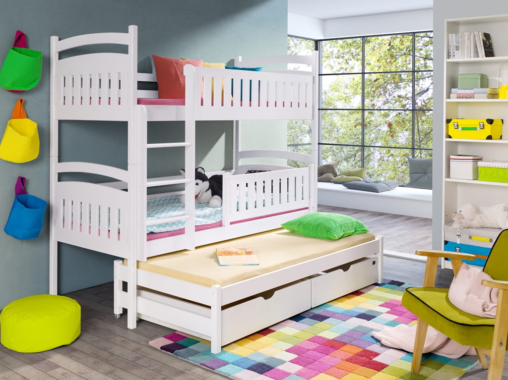 Patrová postel Branka s výsuvným lůžkem a úložným prostorem Odstín postele: barva bílá, Rozměr: 90 x 190 cm
