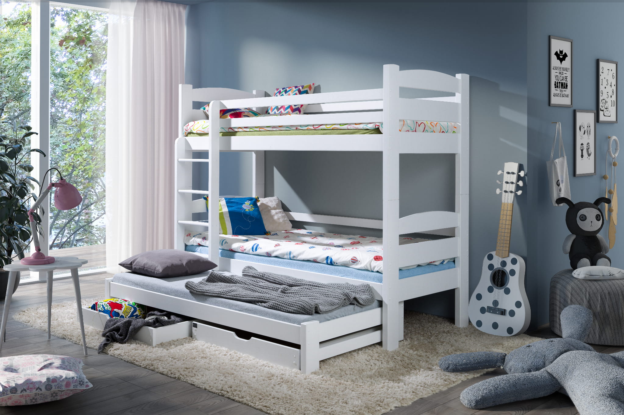 Patrová postel Cezar s výsuvným lůžkem a úložným prostorem Odstín postele: barva bílá, Rozměr: 90 x 190 cm