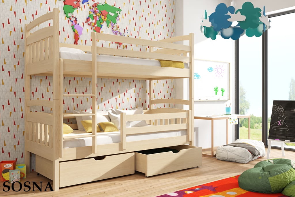 Dřevěná patrová postel Gabriela cm s úložným prostorem Odstín postele: přírodní lakovaná, Rozměr: 80 x 180 cm
