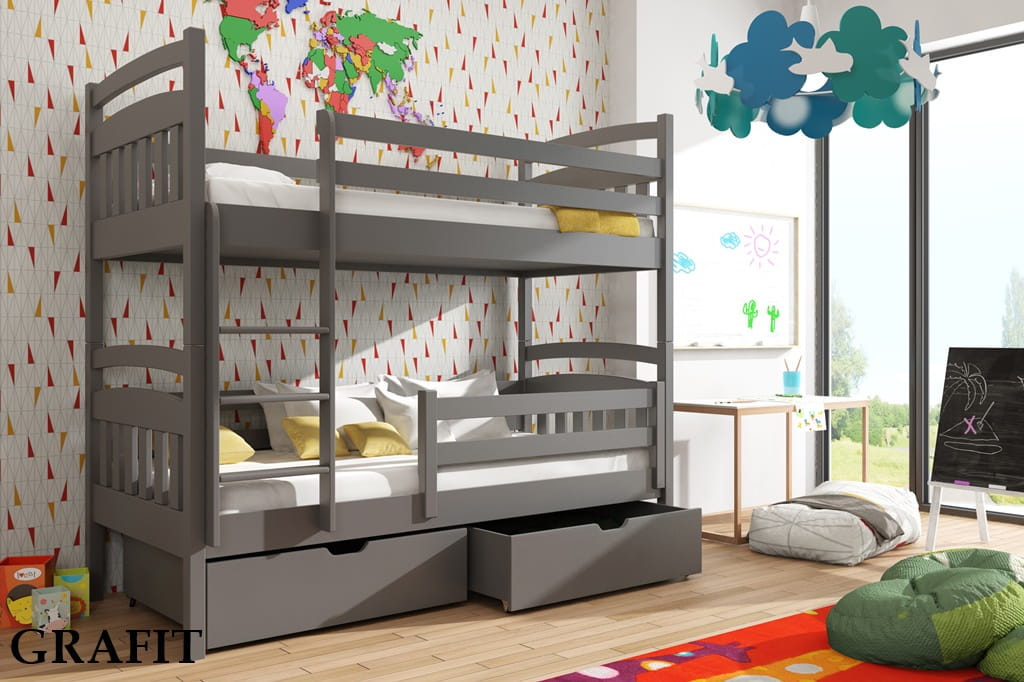 Dřevěná patrová postel Gabriela cm s úložným prostorem Odstín postele: barva grafit, Rozměr: 80 x 180 cm
