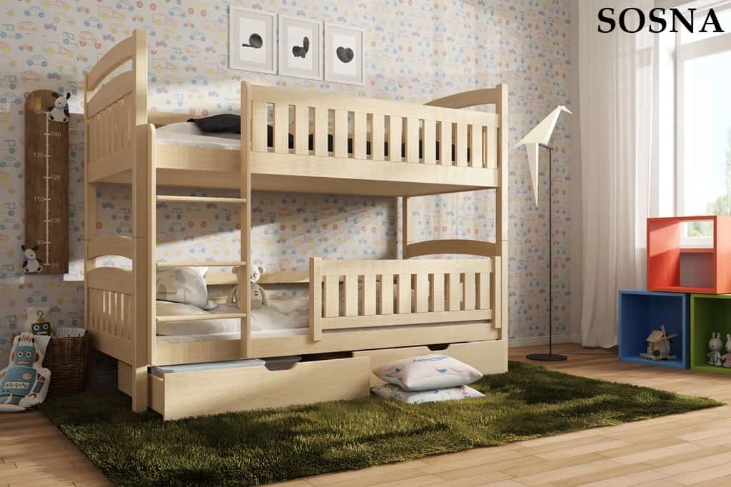 Patrová postel SANGI s úložným prostorem Odstín postele: přírodní lakovaná, Rozměr: 90 x 200 cm