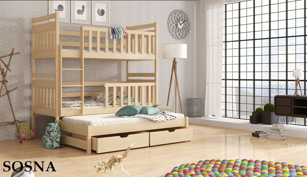 Patrová postel Klárka s výsuvným lůžkem a úložným prostorem Odstín postele: přírodní lakovaná, Rozměr: 90 x 190 cm
