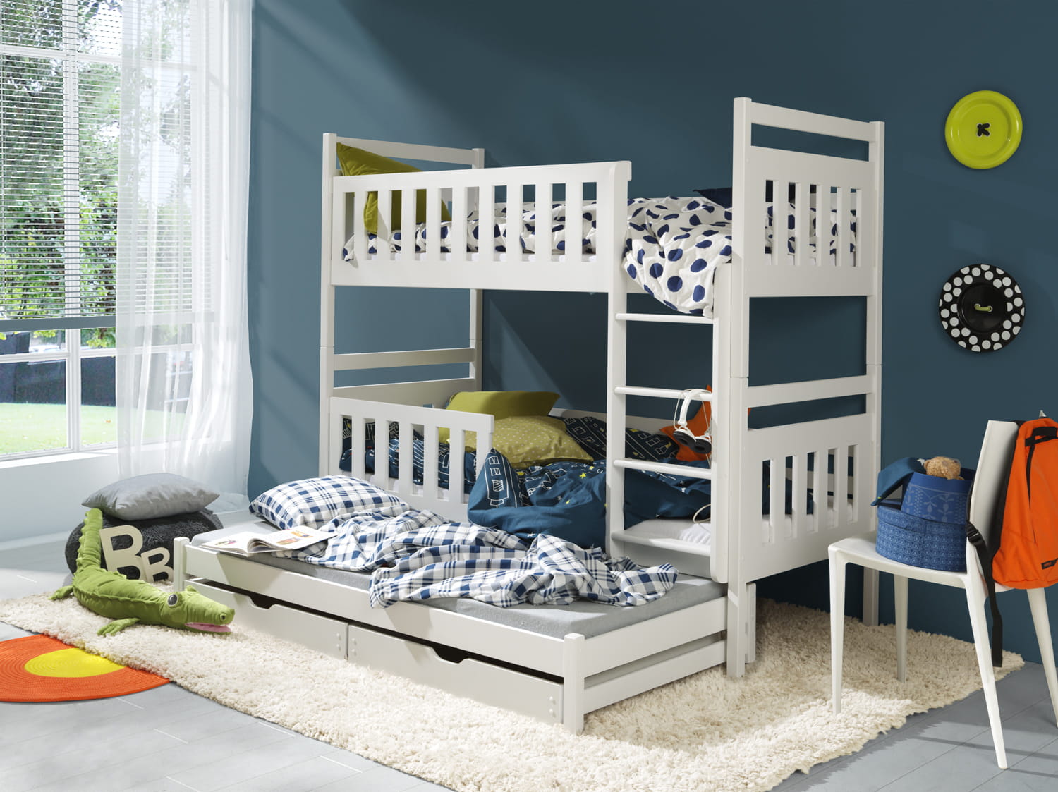 Patrová postel Klárka s výsuvným lůžkem a úložným prostorem Odstín postele: barva bílá, Rozměr: 90 x 190 cm
