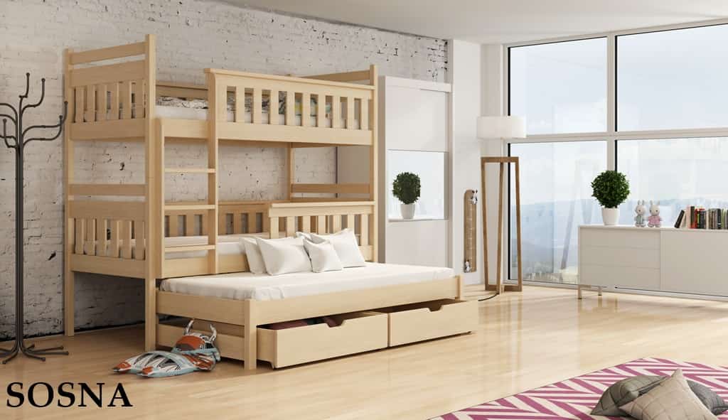 Patrová postel Korsika s výsuvným lůžkem a úložným prostorem Odstín postele: přírodní lakovaná, Rozměr: 90 x 190 cm