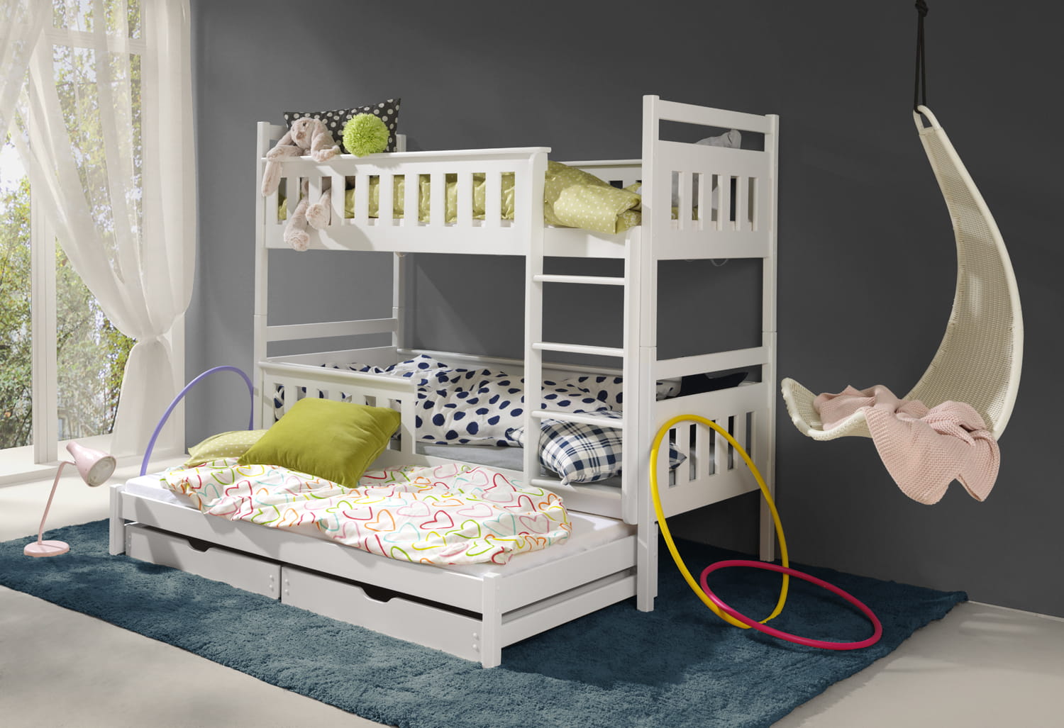 Patrová postel Korsika s výsuvným lůžkem a úložným prostorem Odstín postele: barva bílá, Rozměr: 90 x 190 cm