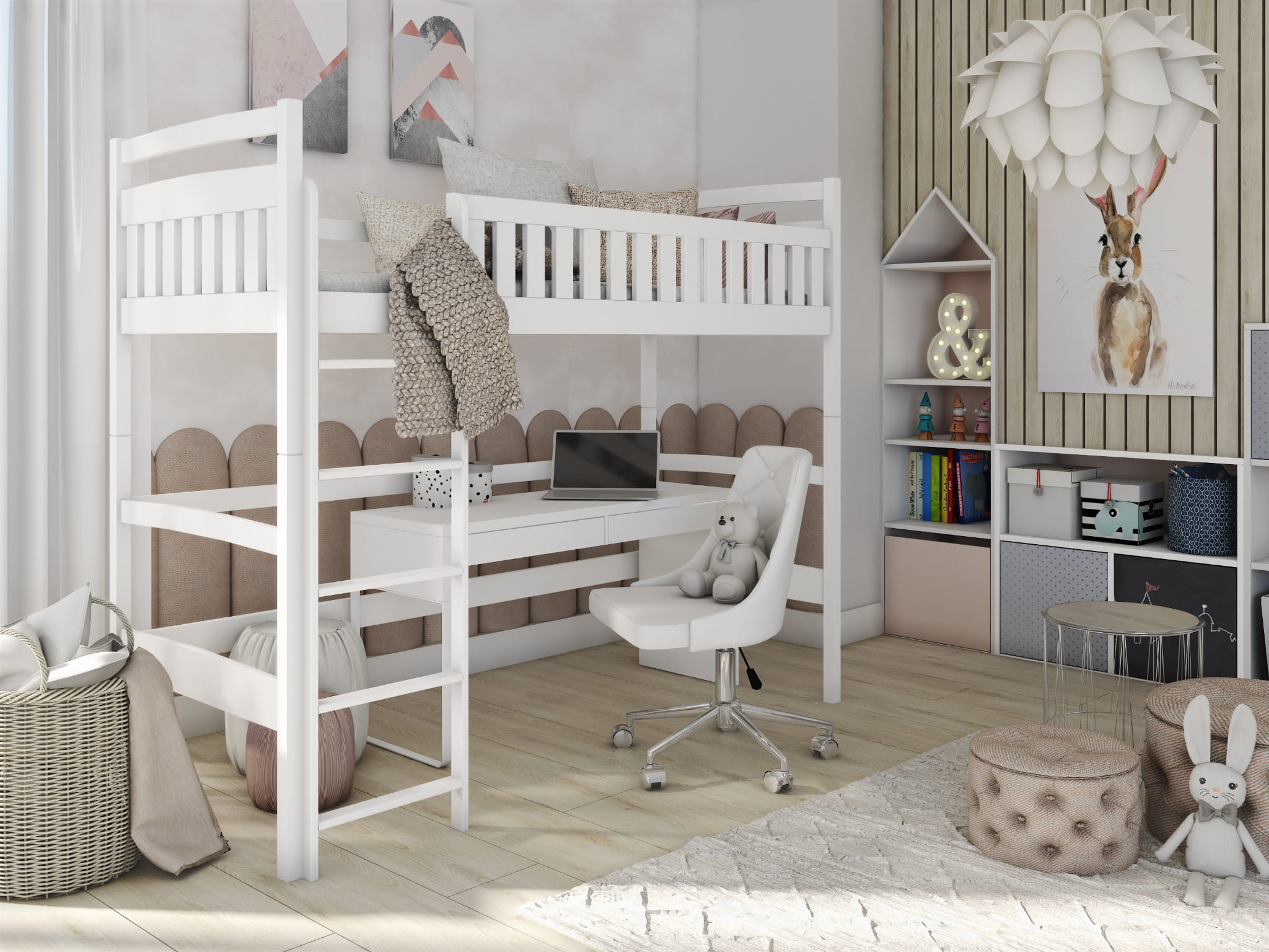 Vyvýšená dřevěná postel Mia Odstín postele: barva bílá, Rozměr: 90 x 190 cm