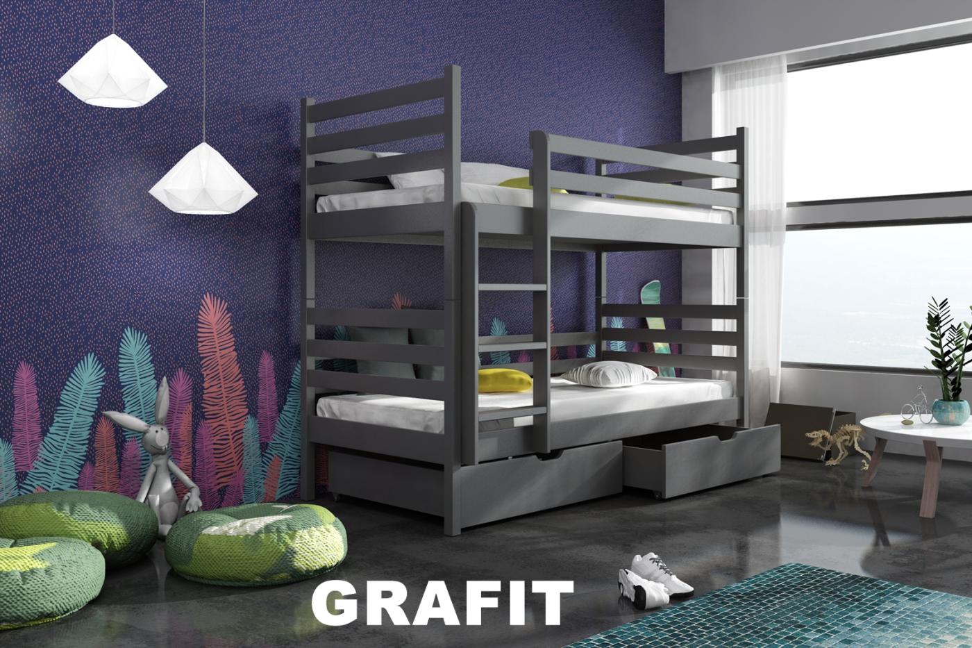 Dřevěná patrová postel Demo s úložným prostorem Odstín postele: barva grafit, Rozměr: 90 x 200 cm