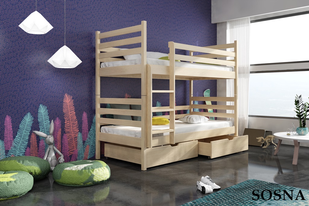 Dřevěná patrová postel Demo s úložným prostorem Odstín postele: přírodní lakovaná, Rozměr: 80 x 180 cm