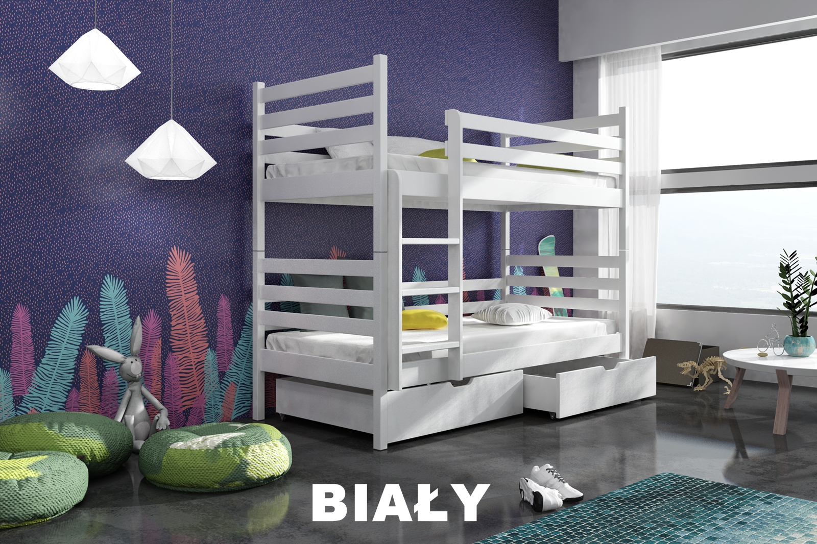 Dřevěná patrová postel Demo s úložným prostorem Odstín postele: barva bílá, Rozměr: 80 x 180 cm