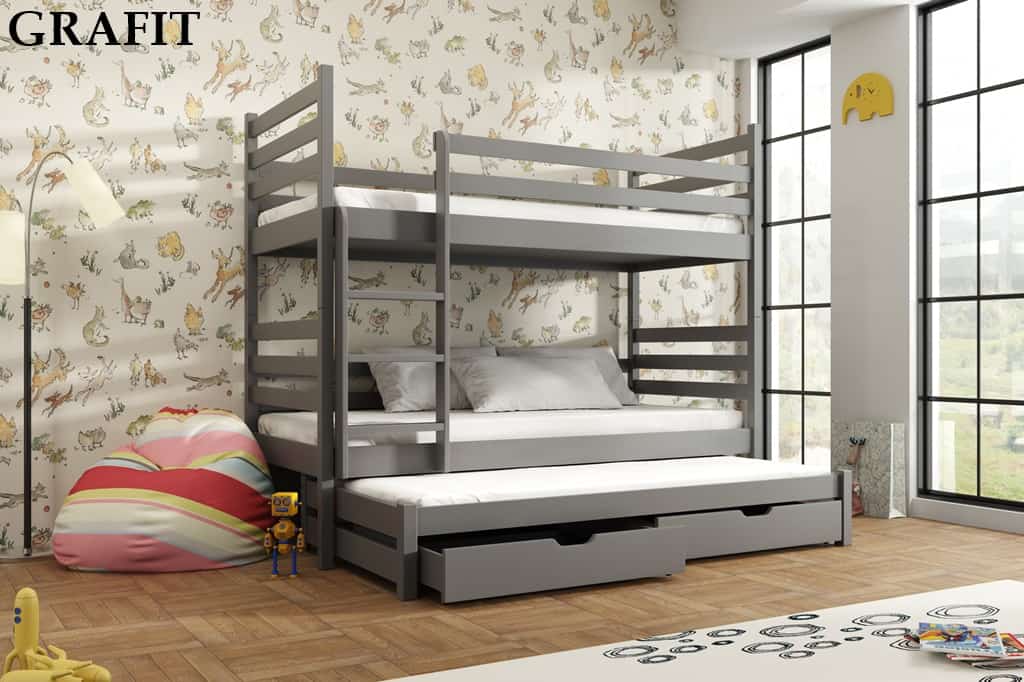 Patrová postel pro 3 osoby Thomas s úložným prostorem Odstín postele: barva grafit, Rozměr: 90 x 200 cm