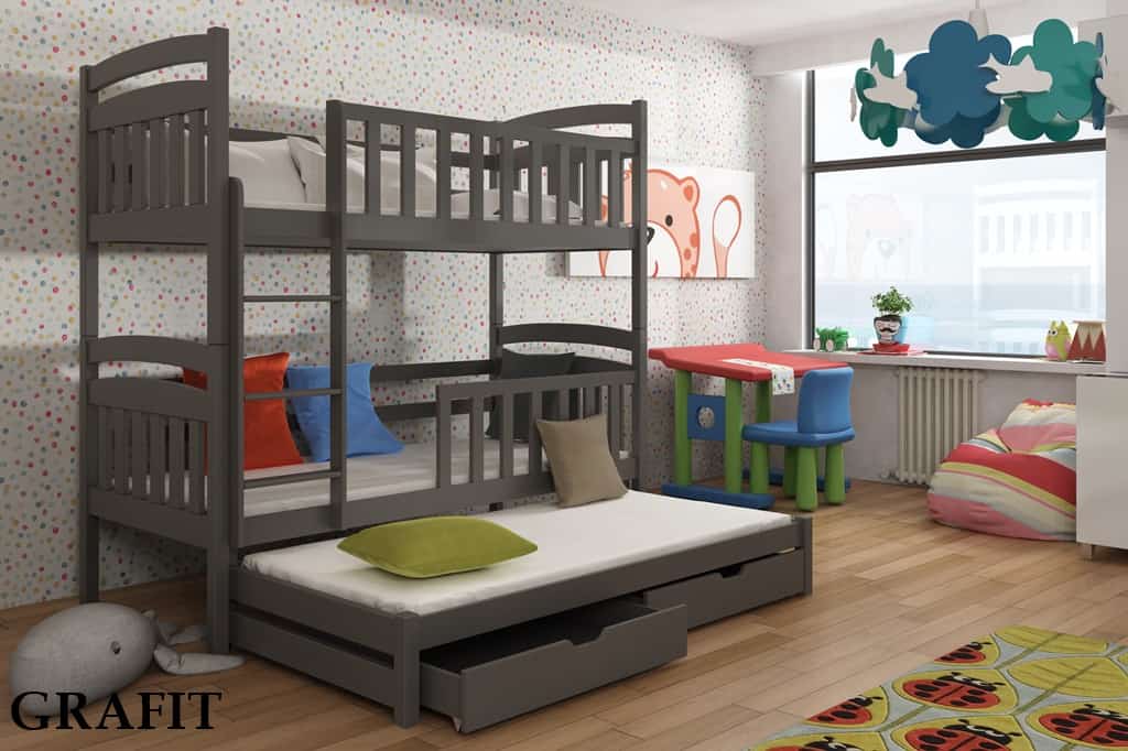 Patrová postel pro 3 osoby VIKTOR s výsuvným lůžkem a úložným prostorem Odstín postele: barva grafit, Rozměr: 80 x 180 cm