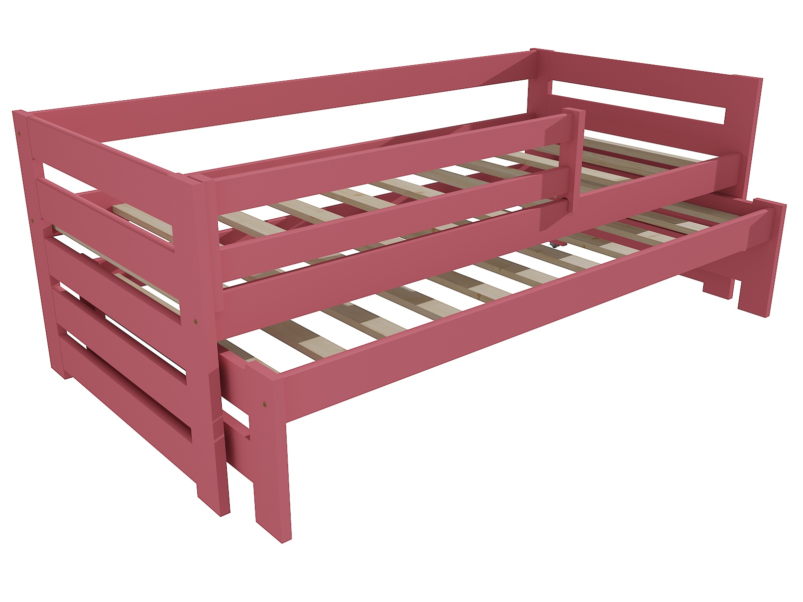 Dětská postel s výsuvnou přistýlkou NIKOLA se zábranou "DPV 007" Barva: barva růžová, Rozměr: 90 x 200 cm