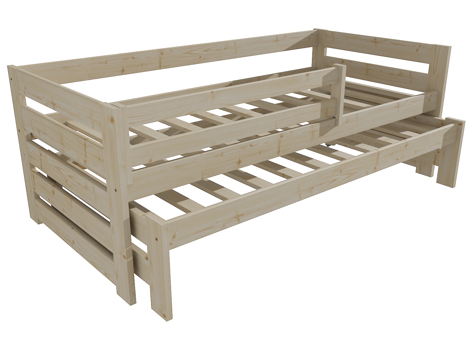 Dětská postel s výsuvnou přistýlkou NIKOLA se zábranou "DPV 007" Barva: surové dřevo, Rozměr: 90 x 200 cm