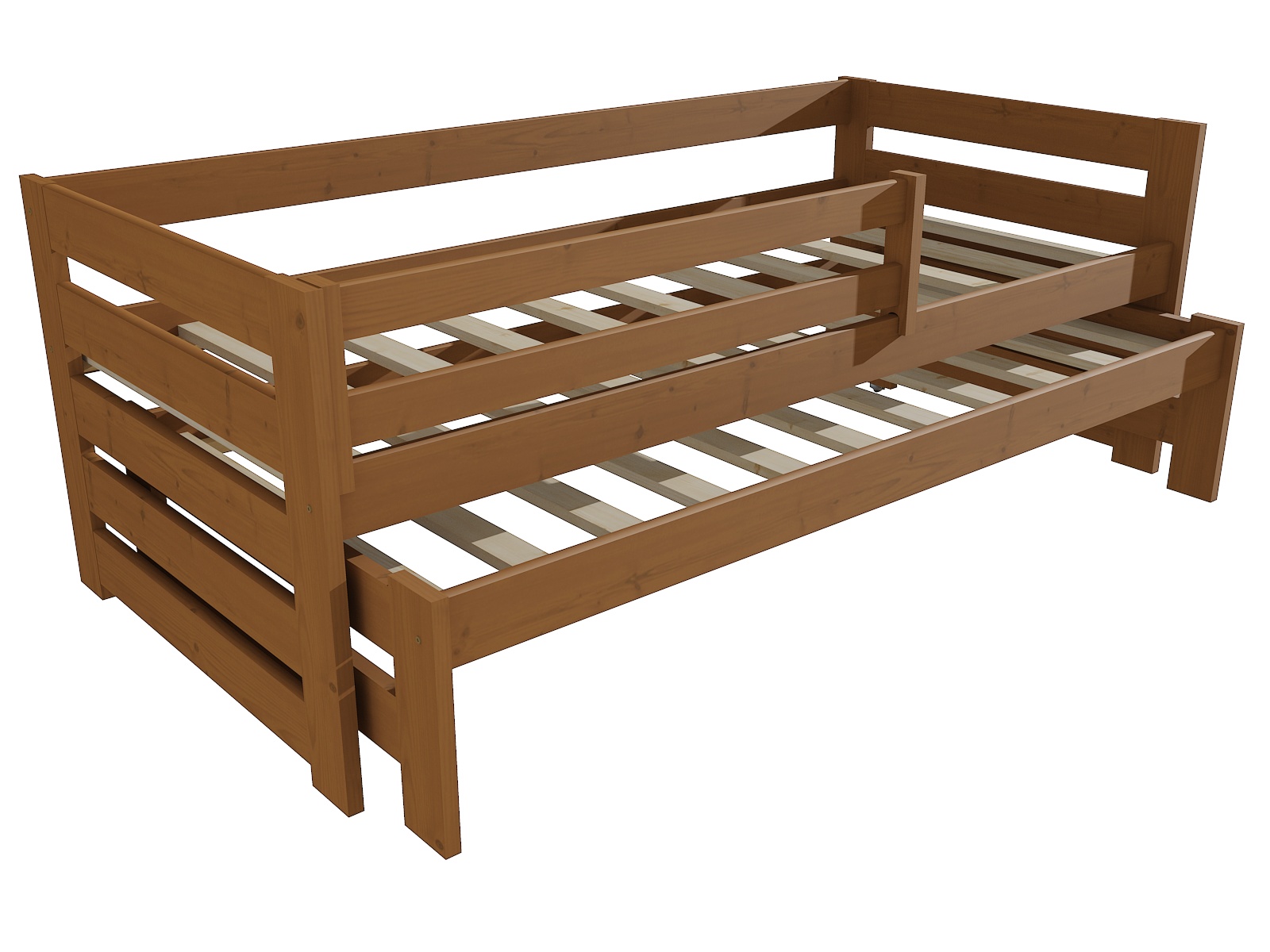 Dětská postel s výsuvnou přistýlkou NIKOLA se zábranou "DPV 007" Barva: moření dub, Rozměr: 90 x 200 cm