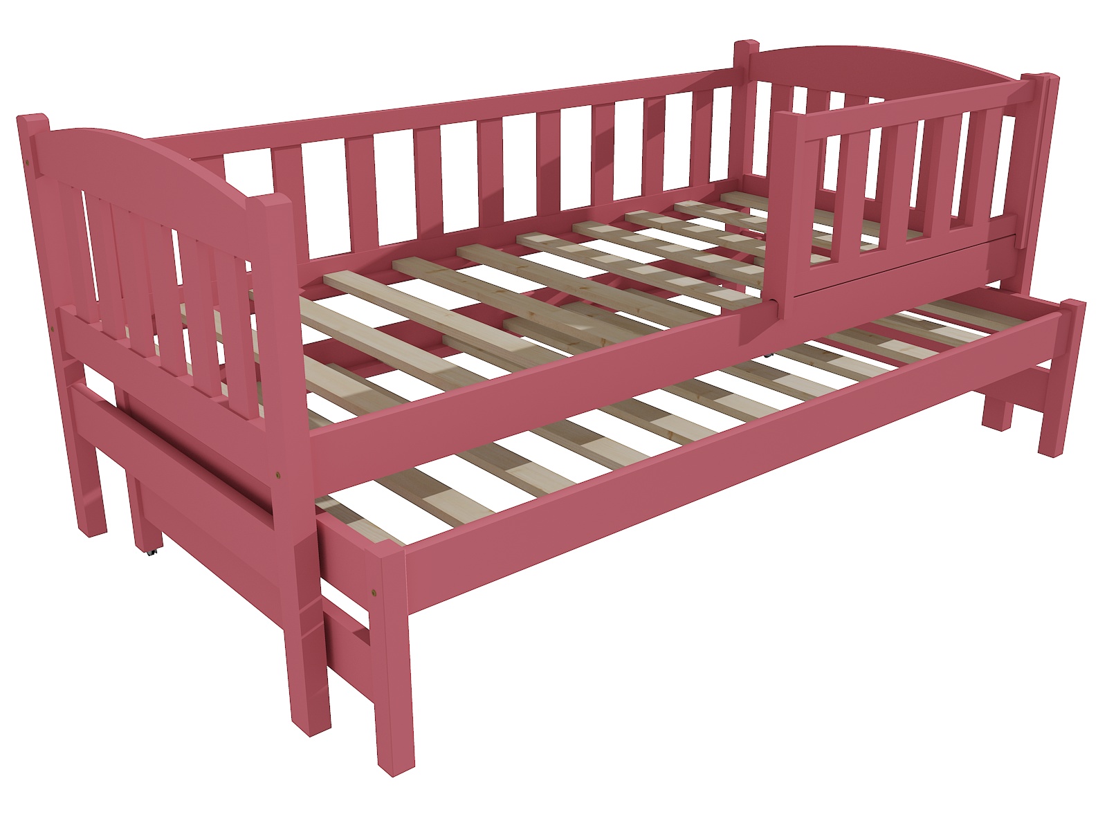 Dětská postel s výsuvnou přistýlkou DAVID se zábranou "DPV 013" Barva: barva růžová, Rozměr: 90 x 200 cm