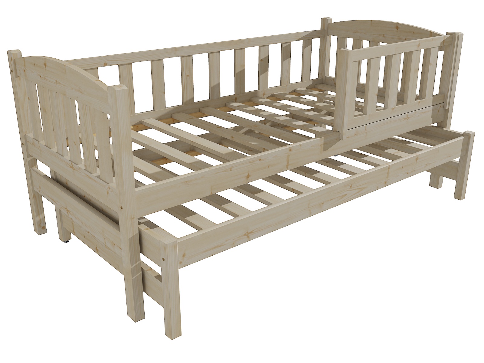 Dětská postel s výsuvnou přistýlkou DAVID se zábranou "DPV 013" Barva: surové dřevo, Rozměr: 90 x 200 cm