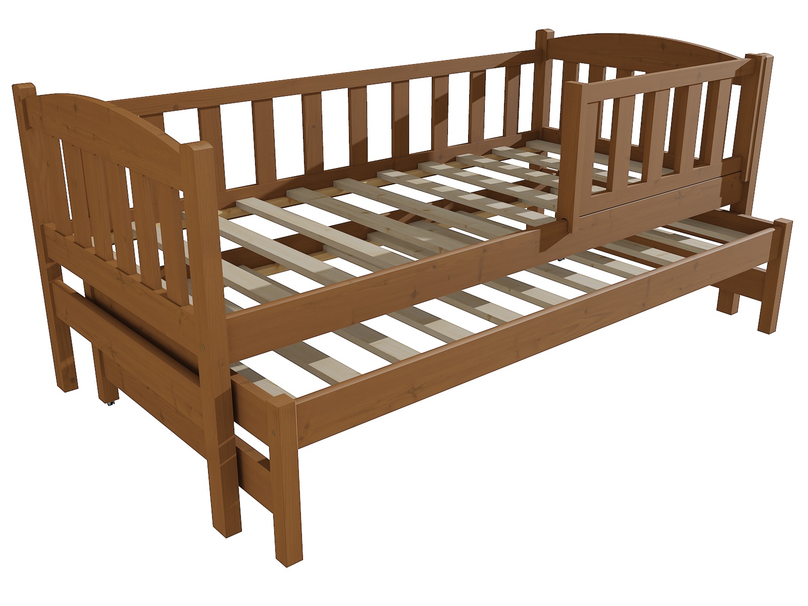 Dětská postel s výsuvnou přistýlkou DAVID se zábranou "DPV 013" Barva: moření dub, Rozměr: 90 x 200 cm