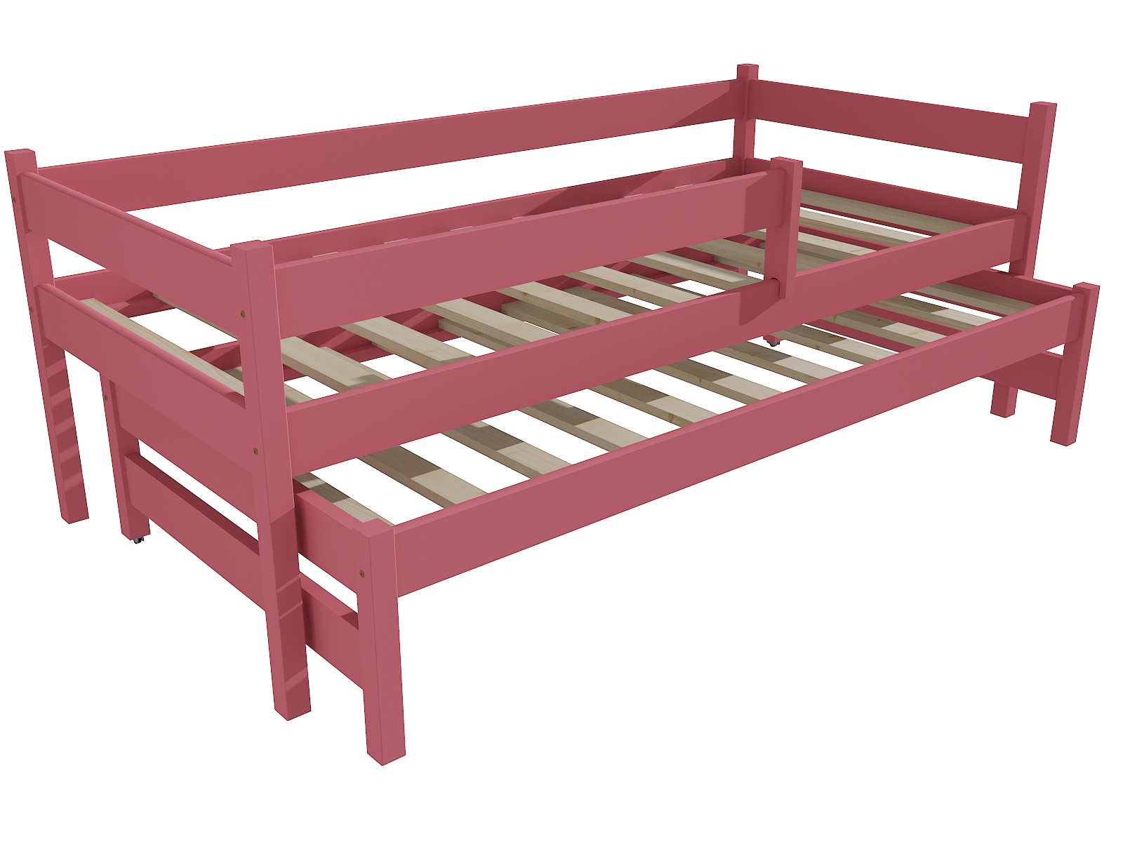 Dětská postel s výsuvnou přistýlkou MATĚJ se zábranou "DPV 017" Barva: barva růžová, Rozměr: 90 x 200 cm