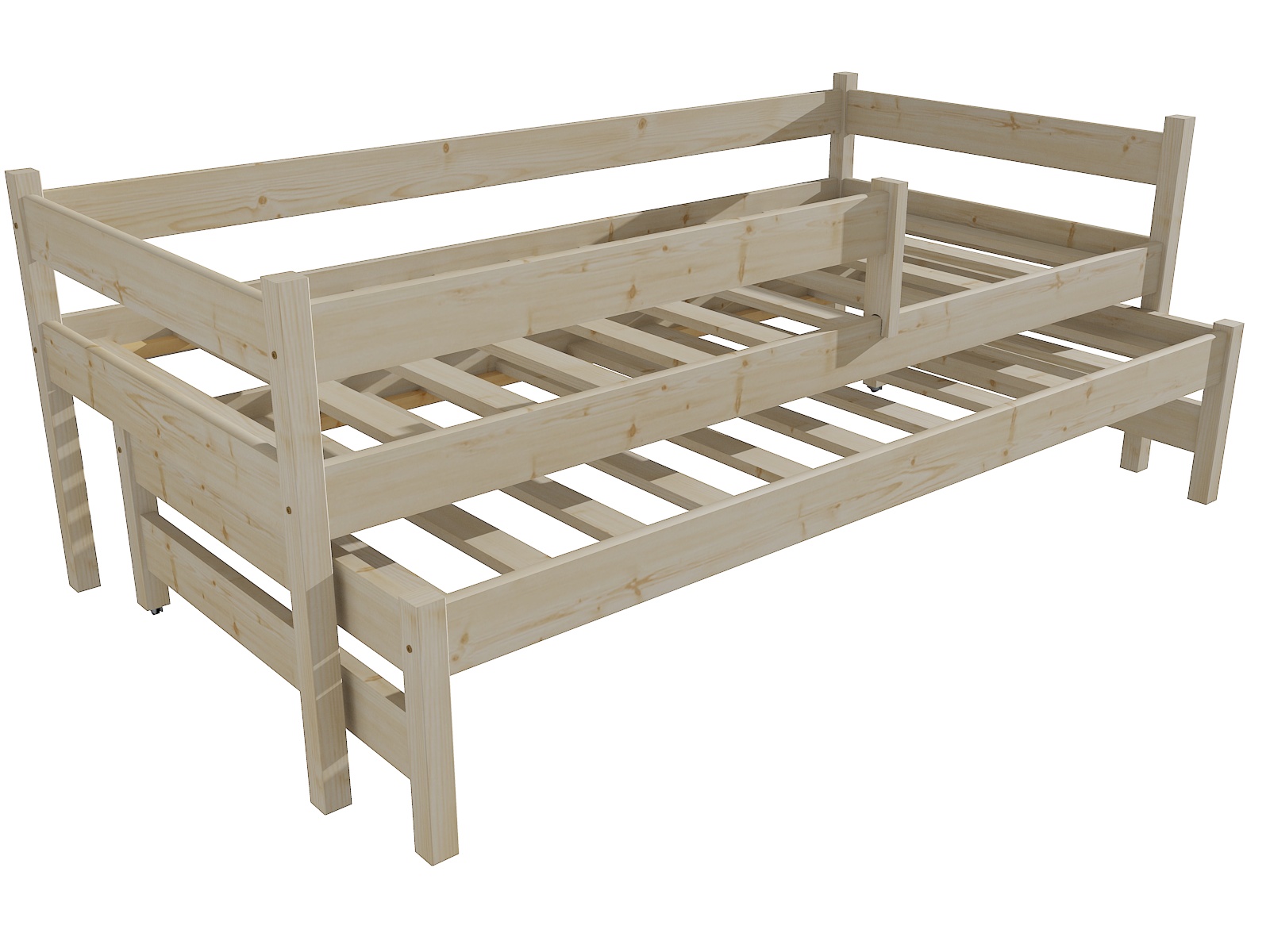Dětská postel s výsuvnou přistýlkou MATĚJ se zábranou "DPV 017" Barva: surové dřevo, Rozměr: 90 x 200 cm
