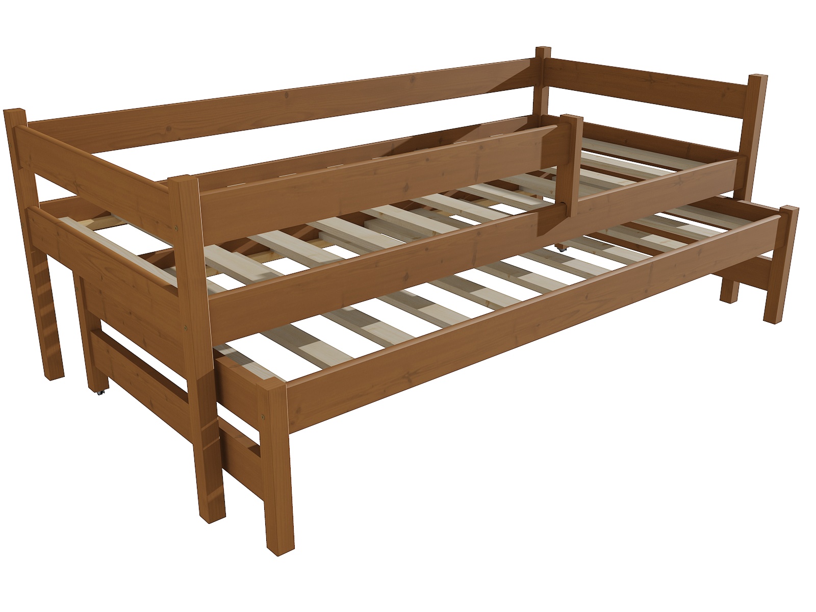 Dětská postel s výsuvnou přistýlkou MATĚJ se zábranou "DPV 017" Barva: moření dub, Rozměr: 90 x 200 cm