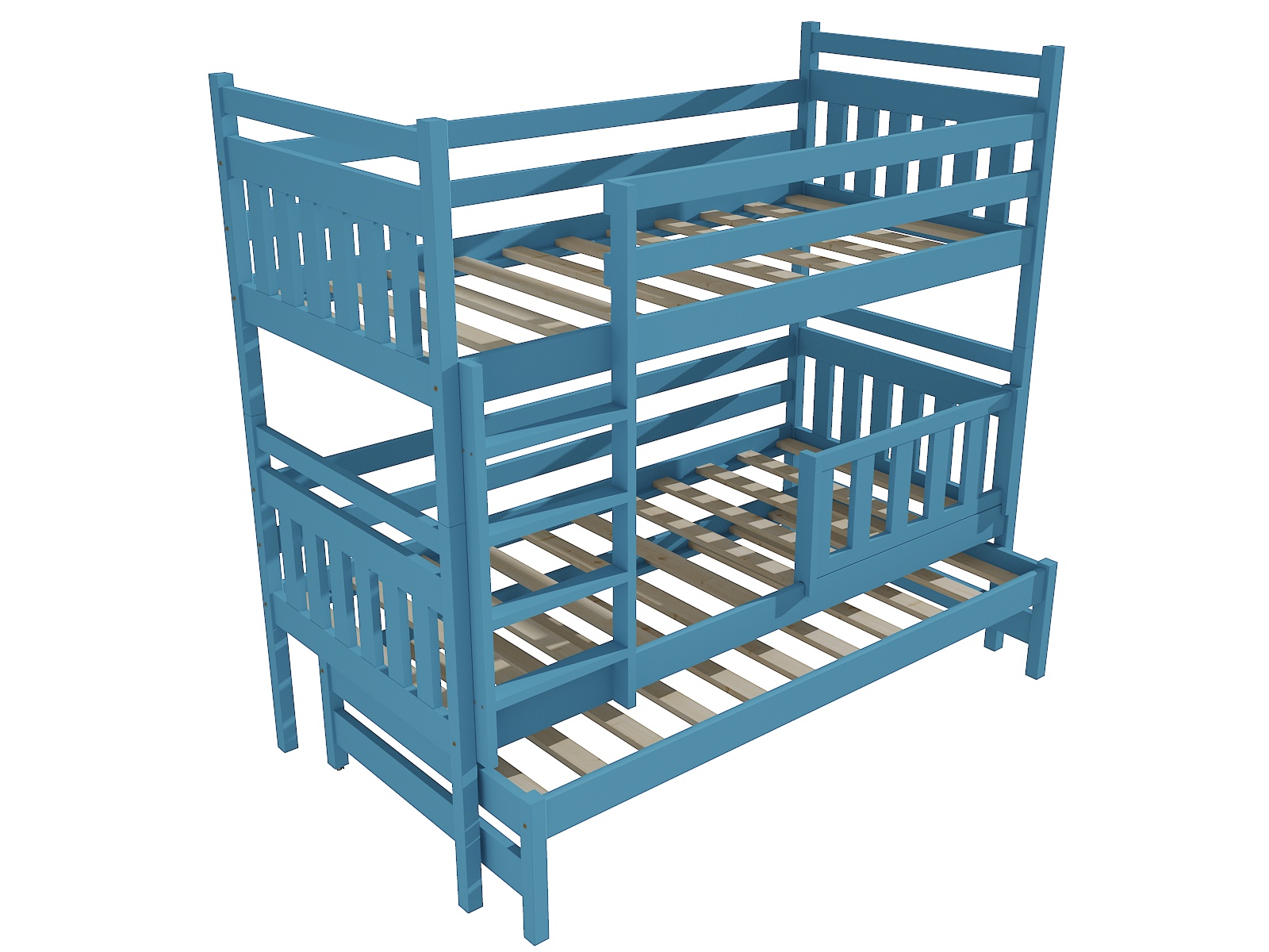 Patrová postel s výsuvnou přistýlkou VOJTĚCH se zábranou "PPV 004" Barva: barva modrá, Prostor mezi lůžky: 80 cm, Rozměr: 90 x 200 cm
