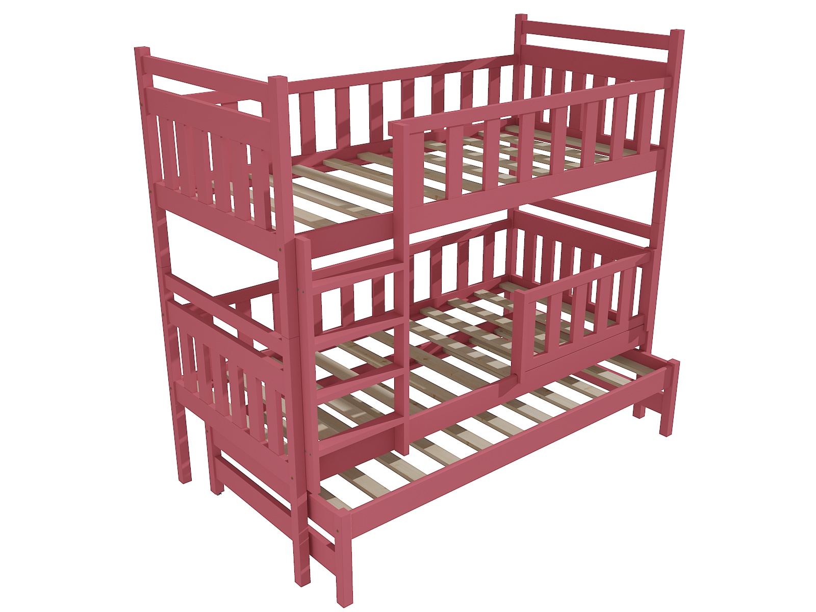 Patrová postel s výsuvnou přistýlkou HANA se zábranou "PPV 008" Barva: barva růžová, Prostor mezi lůžky: 80 cm, Rozměr: 90 x 200 cm