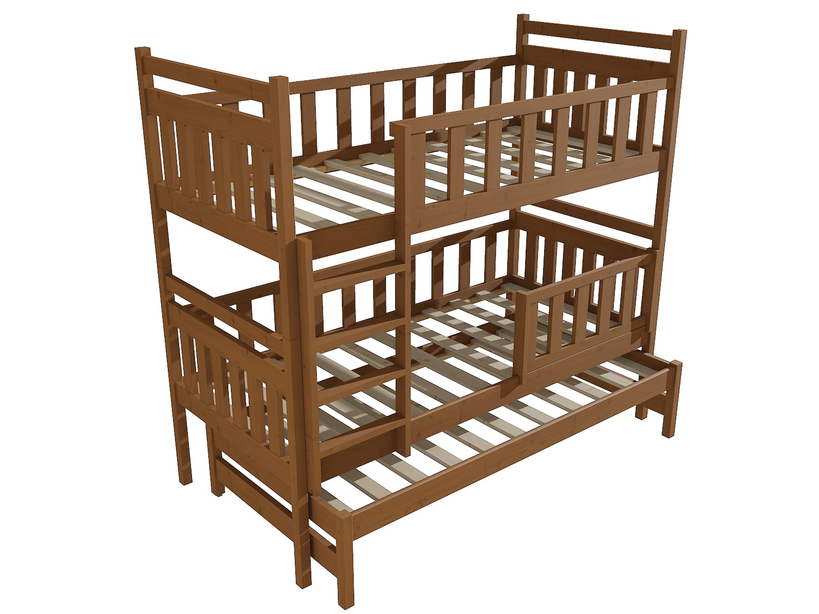 Patrová postel s výsuvnou přistýlkou HANA se zábranou "PPV 008" Barva: moření dub, Prostor mezi lůžky: 80 cm, Rozměr: 90 x 200 cm