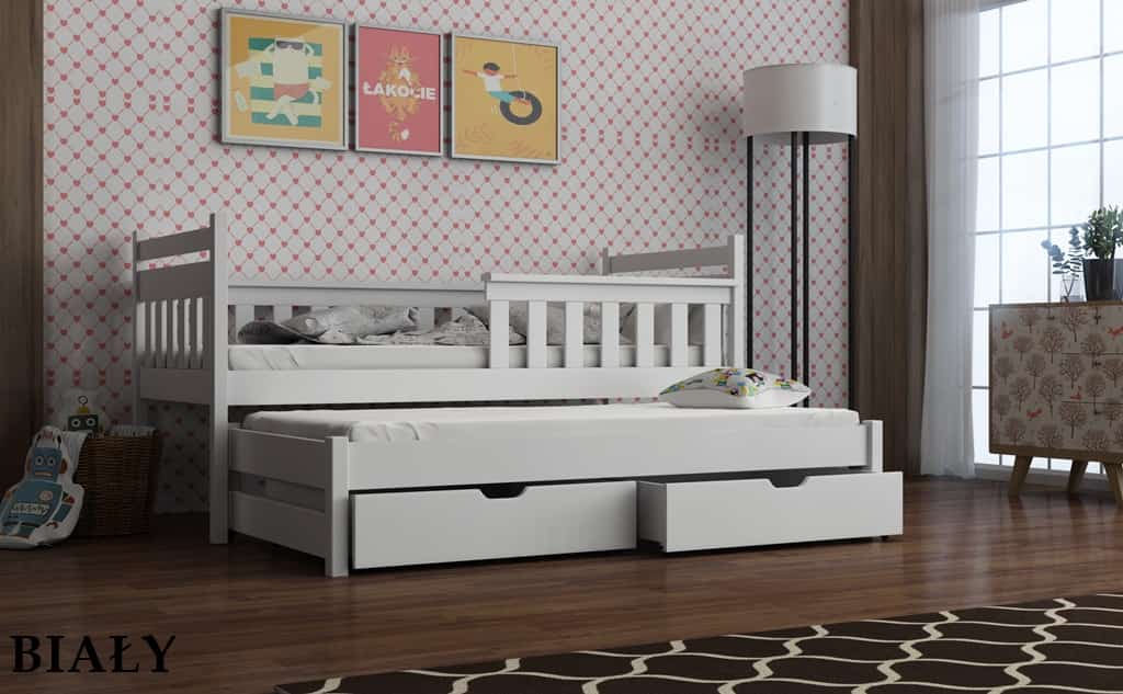 Dřevěná postel Domísek s výsuvným lůžkem a s úložným prostorem Odstín postele: barva bílá, Rozměr: 80 x 180 cm