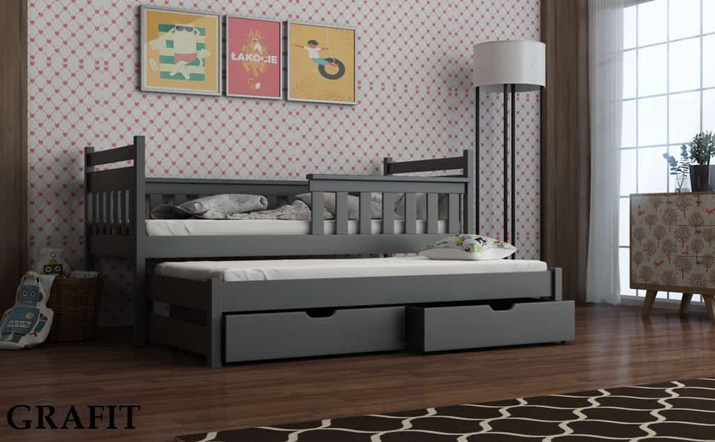 Dřevěná postel Domísek s výsuvným lůžkem a s úložným prostorem Odstín postele: barva grafit, Rozměr: 90 x 190 cm