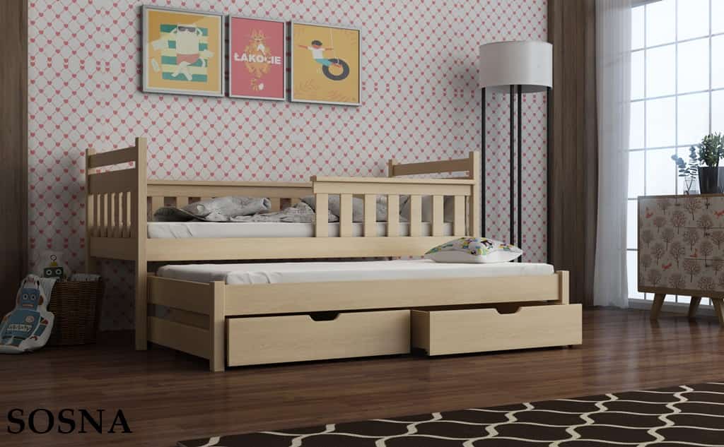 Dřevěná postel Domísek s výsuvným lůžkem a s úložným prostorem Odstín postele: přírodní lakovaná, Rozměr: 90 x 190 cm