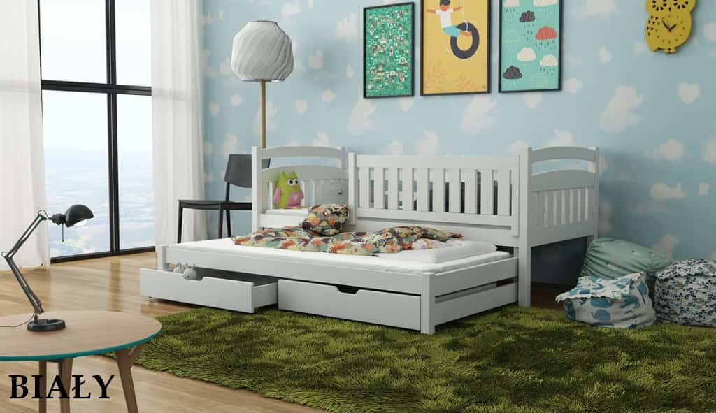 Dřevěná postel GALA s výsuvným lůžkem a s úložným prostorem Odstín postele: barva bílá, Rozměr: 90 x 190 cm