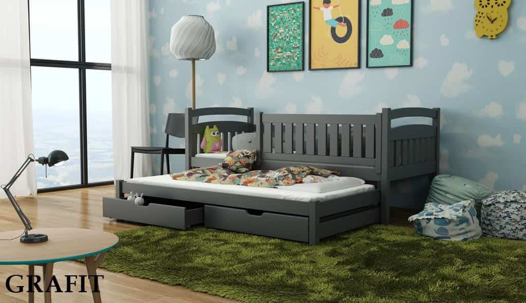 Dřevěná postel GALA s výsuvným lůžkem a s úložným prostorem Odstín postele: barva grafit, Rozměr: 80 x 180 cm