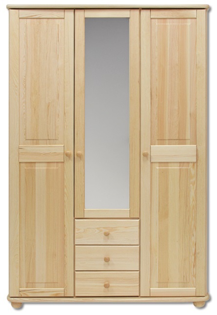Dřevěná masivní šatní skřín KIK100 se srcadlem Odstín postele: přírodní lakovaná