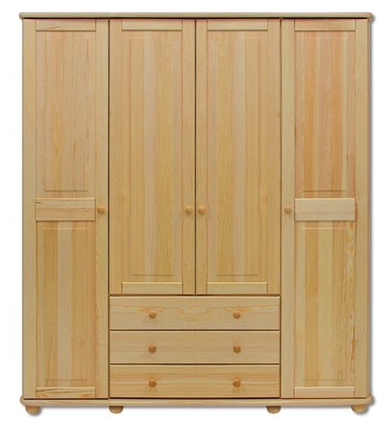 Dřevěná masivní šatní skřín se šuplíky borovice masiv KIK129 Odstín postele: přírodní lakovaná