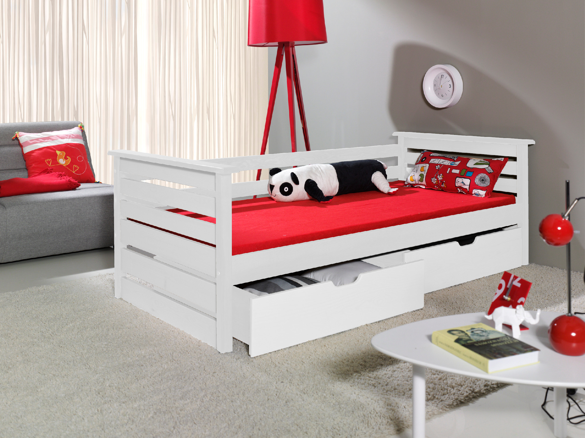 Dřevěná postel KALINA s úložným prostorem .Povrchová úprava: Šedá, Rozměr: 90 x 190 cm