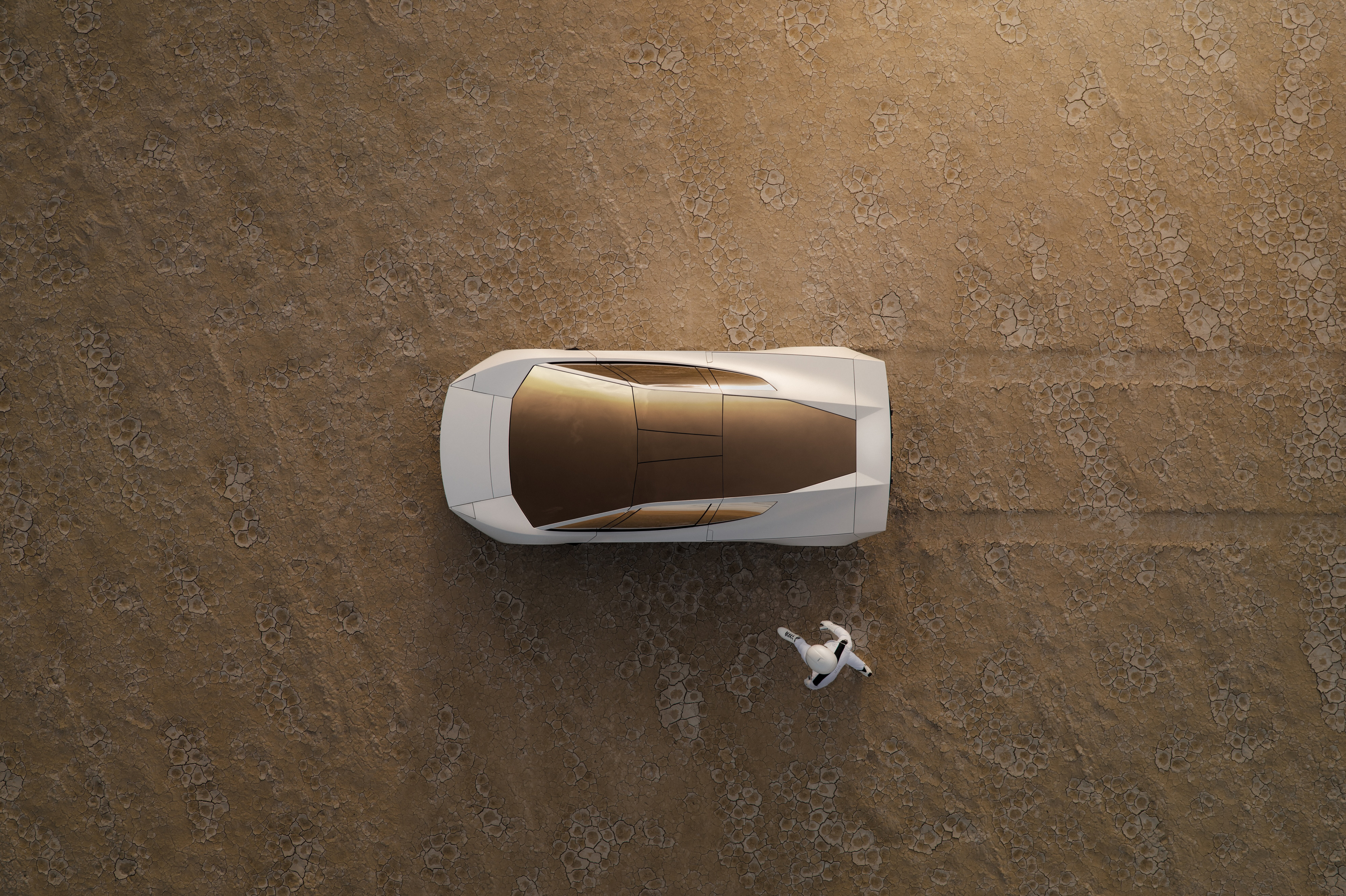 Pohľad zhora na nový biely Tesla Roadster 2026
